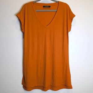 Primark Orange Longline V-neck Short Sleeve Shirt Size Medium